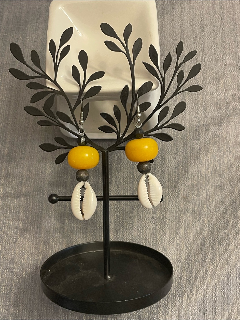 Handcrafted Yellow Dangle Shell Earrings